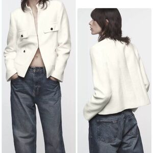 Zara Ivory White Blazer Structured Size Medium 8001/513/251/M